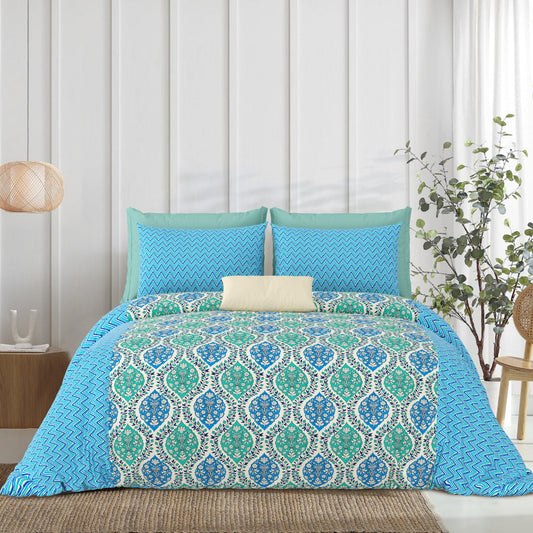 Gharana Blue Floral Elegance Bedsheet