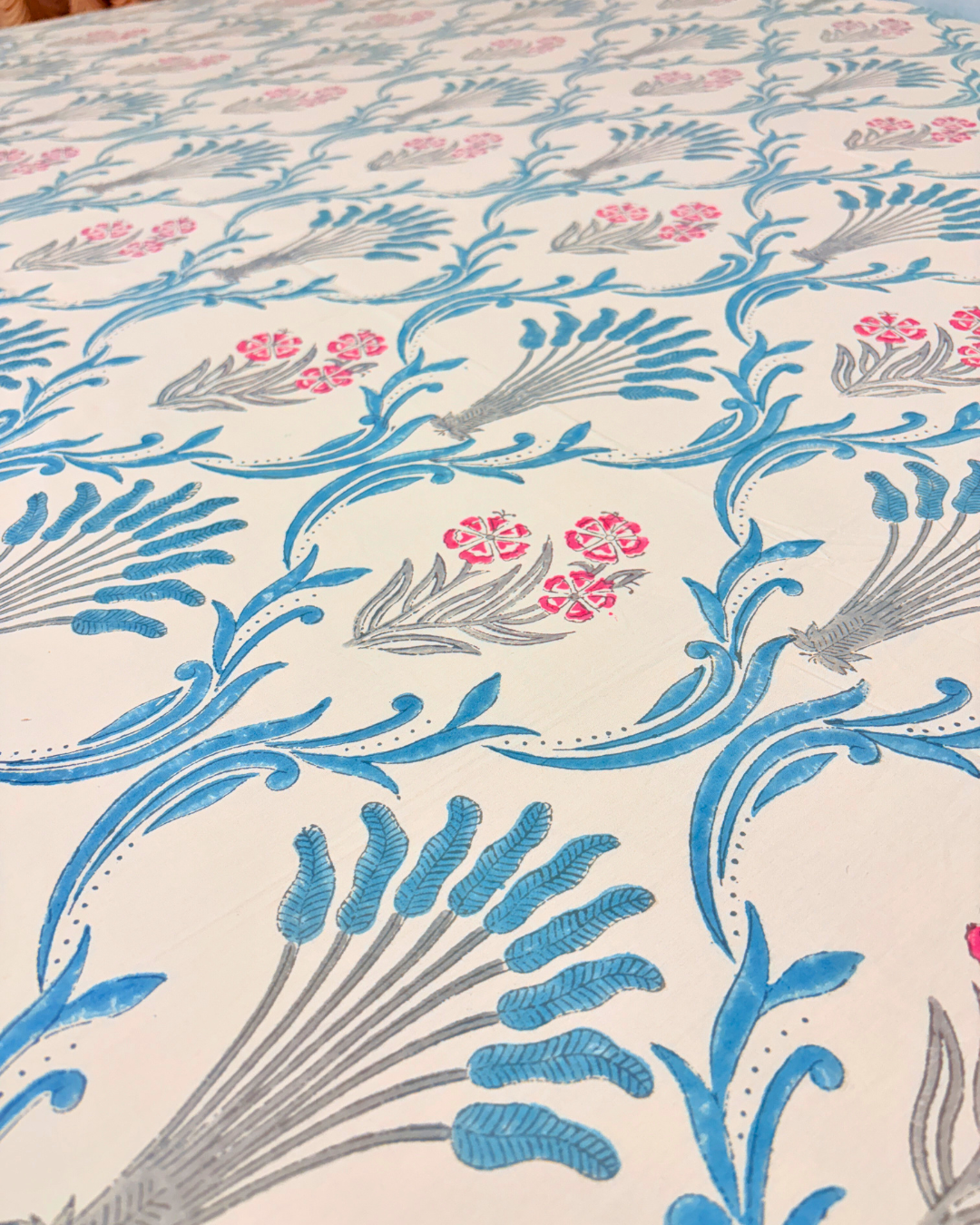 Handblock Printed Cotton Bedsheet King Size 110x110 | 400 TC Percale Cotton | Beige Floral Jaipuri Bedspread with 2 Pillow Covers